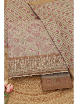 Soch - Beige Printed Unstitched Top & Bottom with Dupatta