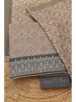 Soch - Beige Printed Unstitched Top & Bottom with Dupatta