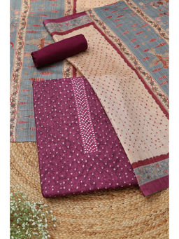 Soch - Wine Printed Unstitched Top & Bottom with Dupatta