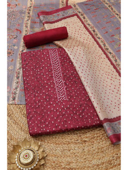 Soch - Maroon Printed Unstitched Top & Bottom with Dupatta