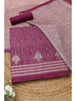 Soch - Wine Printed Unstitched Top & Bottom with Dupatta