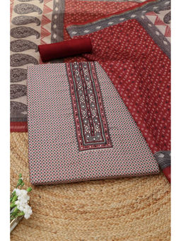 Soch - Beige Polka Dots Unstitched Top & Bottom with Dupatta