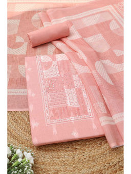 Soch - Peach Embroidered Unstitched Top & Bottom with Dupatta