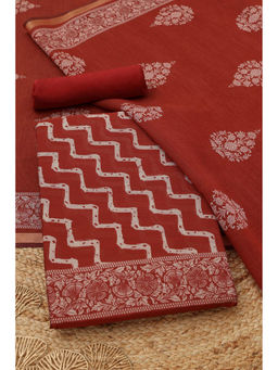 Soch - Red Floral Unstitched Top & Bottom with Dupatta