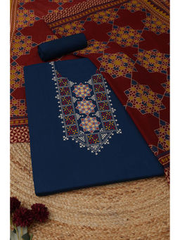 Soch - Navy Blue Embroidered Unstitched Top & Bottom with Dupatta