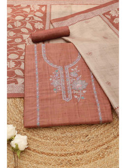 Soch - Rust Embroidered Unstitched Top & Bottom with Dupatta