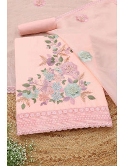 Soch - Peach Embroidered Unstitched Top & Bottom with Dupatta