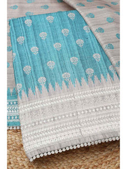 Soch - Teal Embroidered Unstitched Top & Bottom with Dupatta