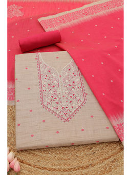 Soch - Pink Embroidered Unstitched Top & Bottom with Dupatta