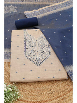 Soch - Blue Embroidered Unstitched Top & Bottom with Dupatta