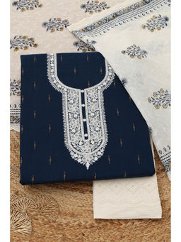 Soch - Navy Blue Embroidered Unstitched Top & Bottom with Dupatta