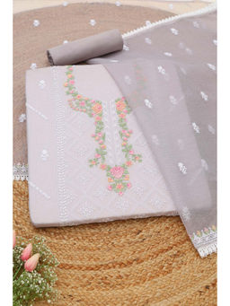 Soch - Grey Floral Unstitched Top & Bottom with Dupatta