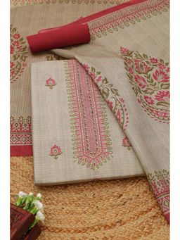 Soch - Beige Floral Unstitched Top & Bottom with Dupatta