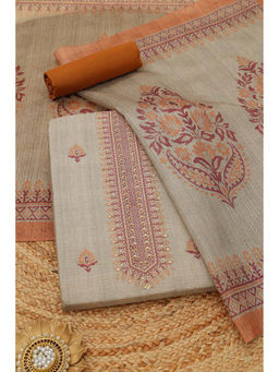 Soch - Beige Floral Unstitched Top & Bottom with Dupatta