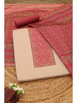 Soch - Pink Printed Unstitched Top & Bottom with Dupatta