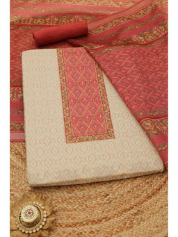 Soch - Pink Printed Unstitched Top & Bottom with Dupatta
