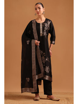 Soch - Black Printed Straight Three Fourth Sleeves Kurta Pant with Dupatta