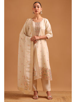 Soch - Cream Printed Regular Round Neck Kurta Pant with Dupatta