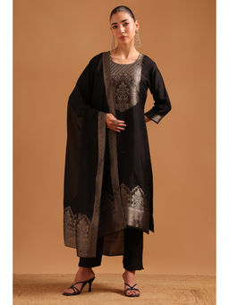 Soch - Black Printed Straight Three Fourth Sleeves Kurta Pant with Dupatta