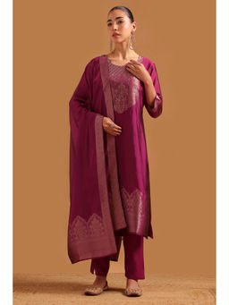 Soch - Magenta Printed Straight Kurta Pant with Dupatta