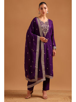 Soch - Purple Printed Full Sleeves Kurta Pant with Dupatta
