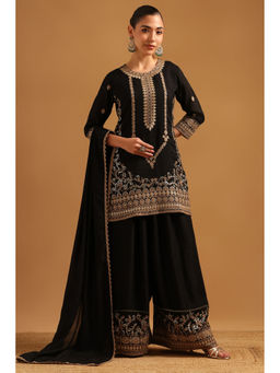Soch - Black Embroidered Straight Three Fourth Sleeves Co-ord Set