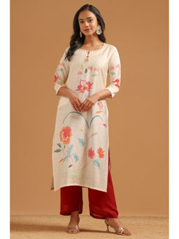Soch - Cream Floral Straight Three Fourth Sleeves Kurta