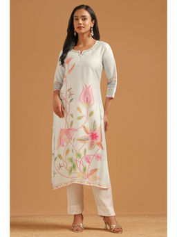 Soch - Blue Floral Straight Three Fourth Sleeves Kurta