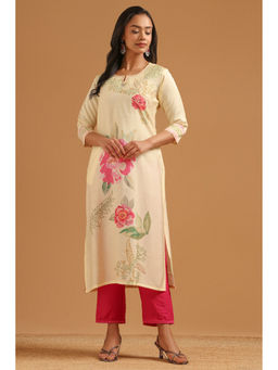 Soch - Yellow Floral Straight Three Fourth Sleeves Kurta