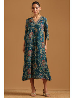 Soch - Teal Floral Regular V-Neck Dress