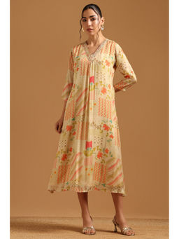 Soch - Beige Printed Regular V-Neck Dress