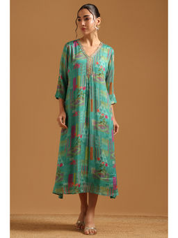 Soch - Blue Printed A-Line Midi Dress