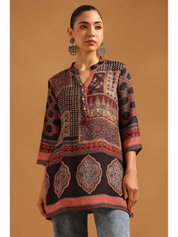 Soch - Black Printed Regular Mandarin Neck Tunic