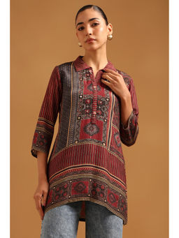 Soch - Maroon Printed Straight Three Fourth Sleeves Tunic