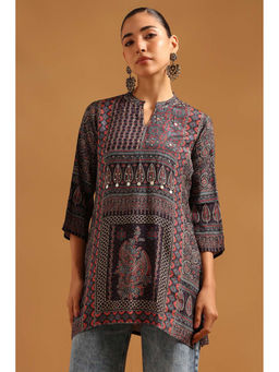 Soch - Navy Blue Paisley Straight Three Fourth Sleeves Tunic