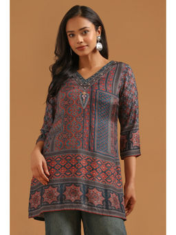 Soch - Teal Printed Straight Three Fourth Sleeves Tunic