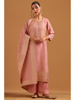 Soch - Pink Woven Straight Three Fourth Sleeves Kurta Pant with Dupatta