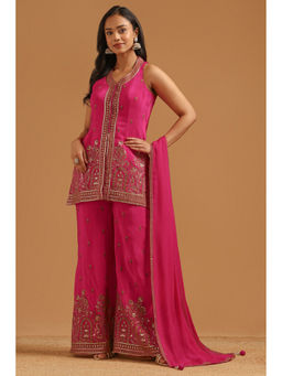 Soch - Pink Embroidered Regular V-Neck Co-ord Set