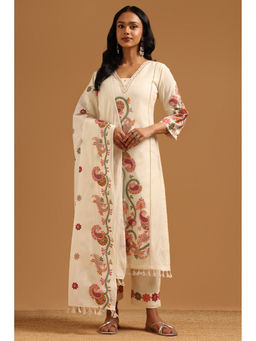 Soch - Off White Printed Straight Three Fourth Sleeves Kurta Pant with Dupatta