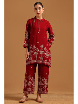 Soch - Maroon Floral Straight Three Fourth Sleeves Co-ord Set