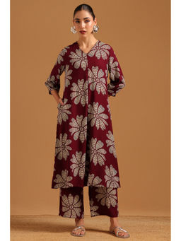 Soch - Wine Printed Regular V-Neck Co-ord Set