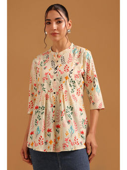 Soch - Cream Floral Regular Mandarin Neck Tunic