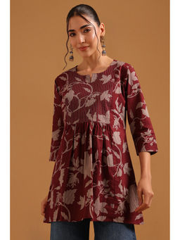 Soch - Wine Floral Regular Round Neck Tunic