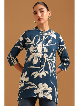 Soch - Blue Floral Straight Three Fourth Sleeves Tunic