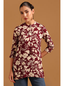 Soch - Wine Floral Straight Three Fourth Sleeves Tunic