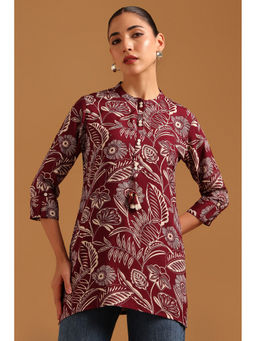 Soch - Wine Floral Regular Mandarin Neck Tunic