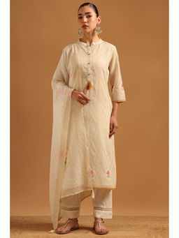 Soch - Mustard Stripes Regular Mandarin Neck Kurta Pant with Dupatta