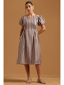 Soch - Peach Stripes A-Line Midi Dress