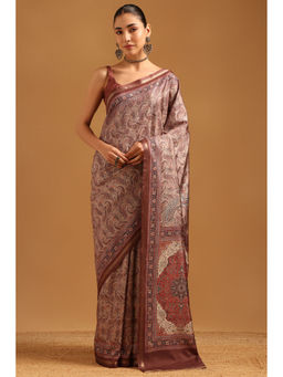 Soch - Brown Paisley Printed Saree Unstitched Blouse Piece