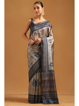 Soch - Beige Printed Saree Unstitched Blouse Piece
